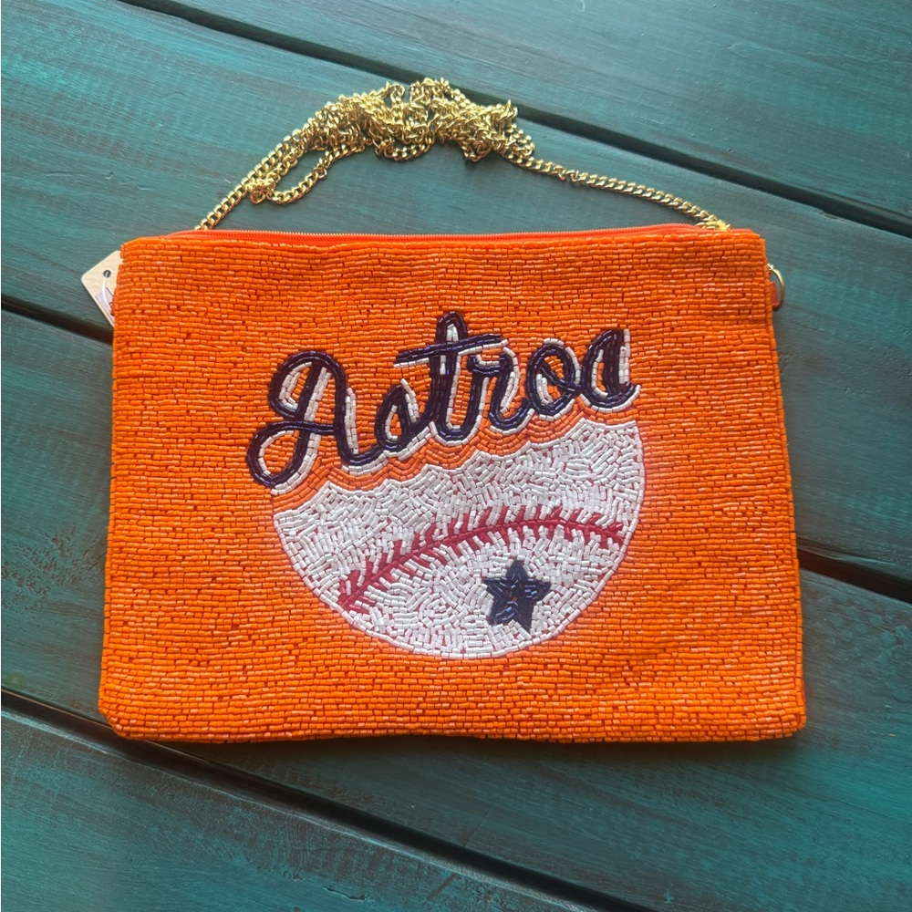 Orange Beaded Astros Clutch